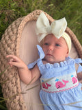 Whale Embroidered Smocked Seersucker Baby Romper - 2