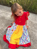 Girls Back To School Pencil Twirl Dress Ruffle Patchwork - 4