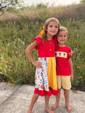 Back to School Crayon Smocked Boys Plaid Shorts Set - 4