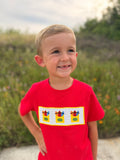 Back to School Crayon Smocked Boys Plaid Shorts Set - 3