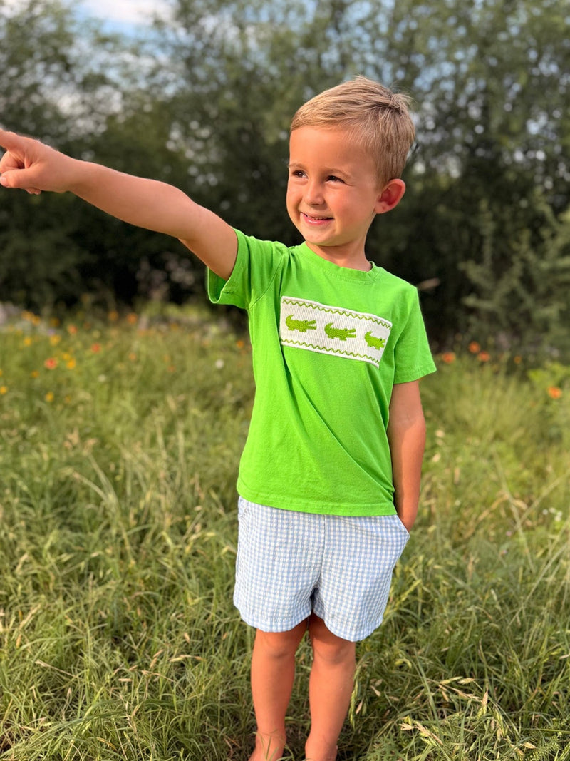 Toddler Boys Summer Crocodile Embroidered Plaid Shorts Set - 4