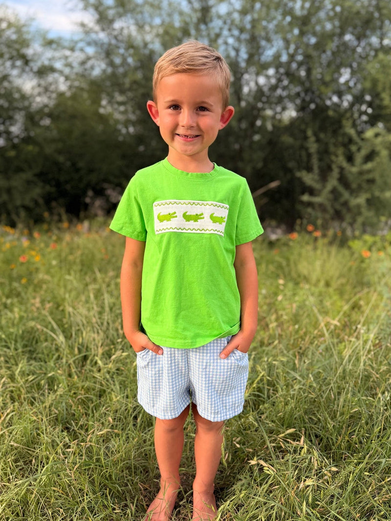 Toddler Boys Summer Crocodile Embroidered Plaid Shorts Set - 3