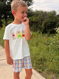 Boys Back To School Dog Plaid Short Set Applique - 2
