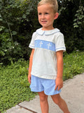 Blue Smocked Church Christ Bishop Christening Toddler Boys'Set - 1