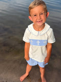 Blue Smocked Church Christ Bishop Christening Toddler Boys'Set - 3
