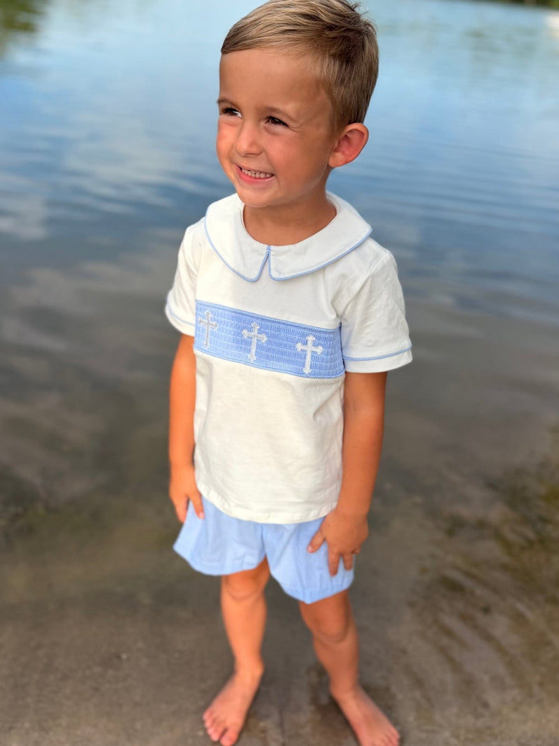 Blue Smocked Church Christ Bishop Christening Toddler Boys'Set - 2