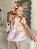 Halloween Pumpkin Applique Girls Puff Sleeve Dress - 1