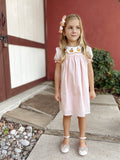 Halloween Pumpkin Applique Girls Puff Sleeve Dress - 3
