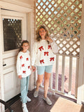 Mommy & Me Winter Girls Bow Sequins Pullover Sweater - 2