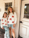Mommy & Me Winter Girls Bow Sequins Pullover Sweater - 1