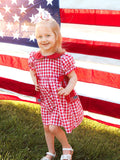 Girls 4th of July Flag Plaid Dress with Peter Pan Collar - 2