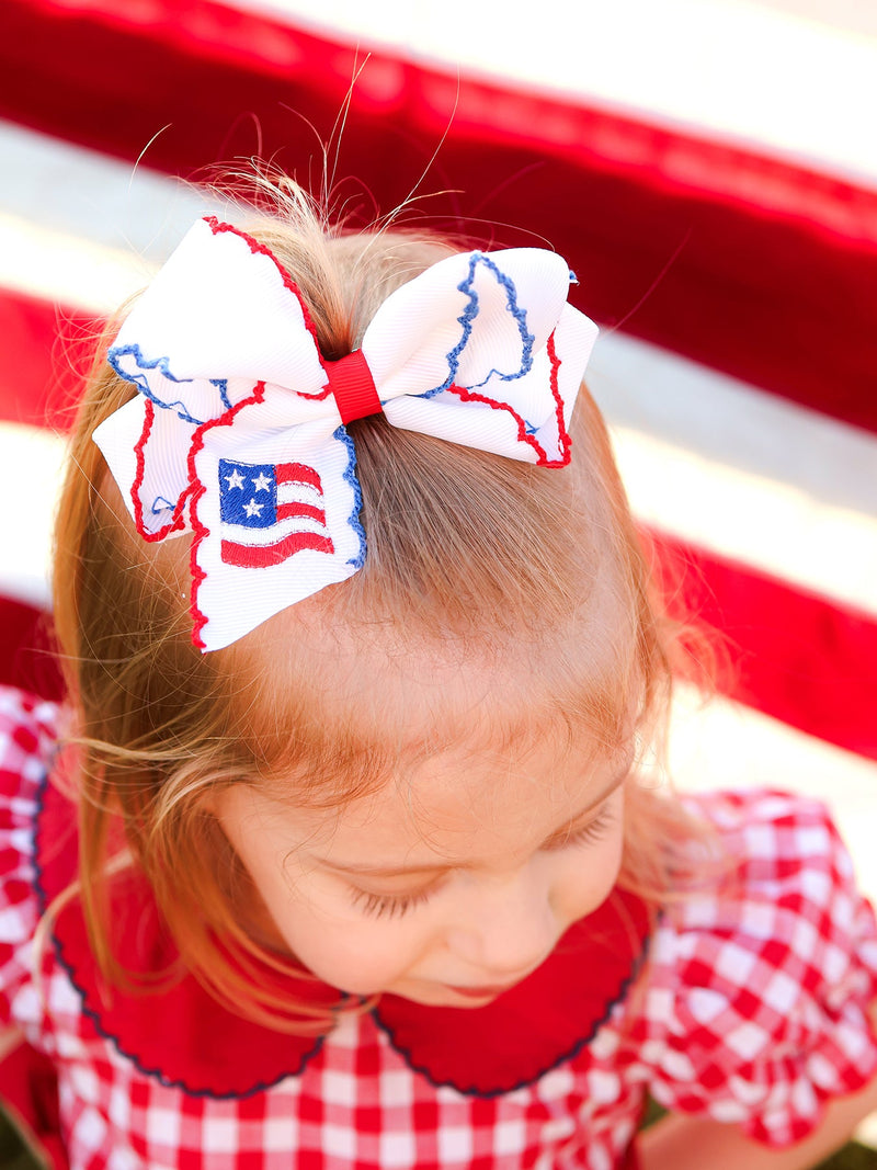 Stars & Stripes Flag Hair Bow – Toddler Girls July 4th Hair Accessory - 1