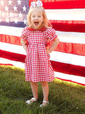 Girls 4th of July Flag Plaid Dress with Peter Pan Collar - 1