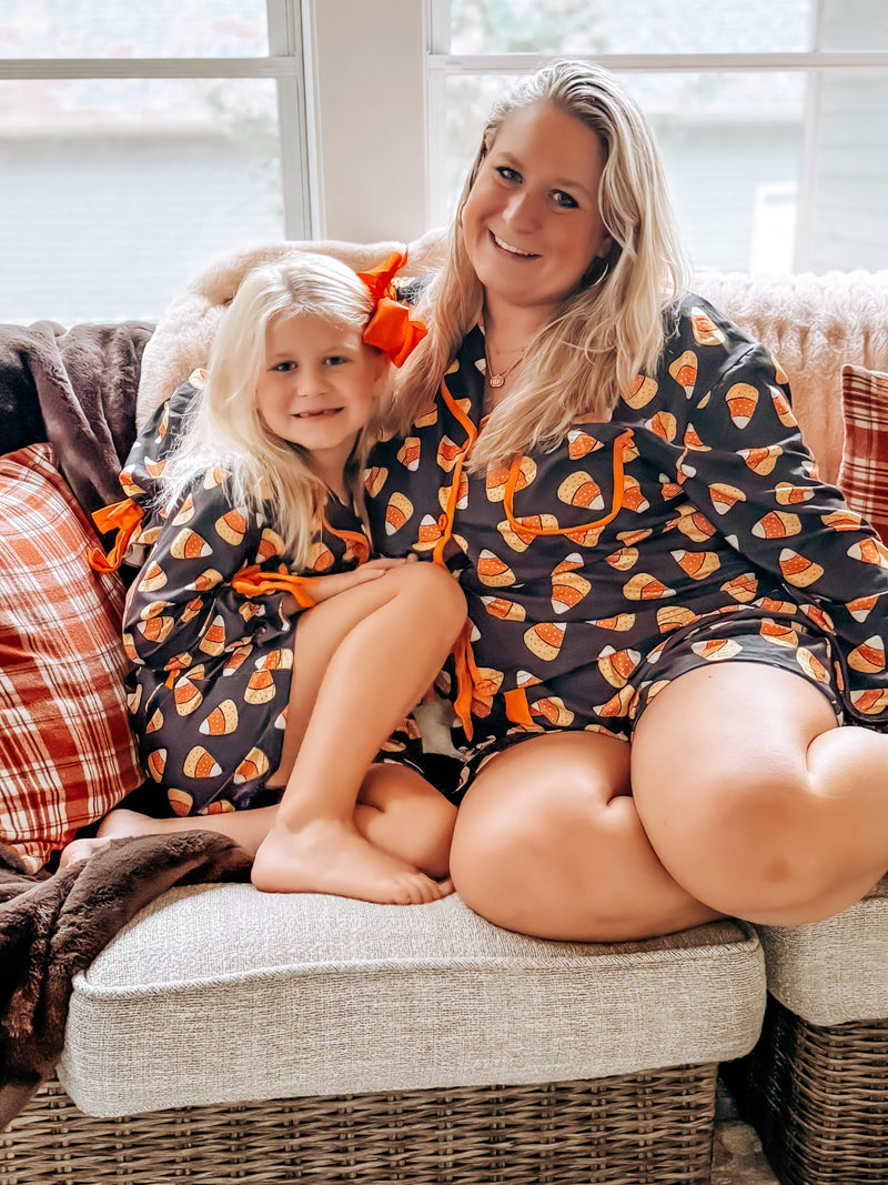 Halloween Candy Corn Mommy and Me Pajama Set Matching Lounge Set - 3