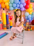 Girls Back To School Pencil Twirl Dress Bow Applique Smocked - 8