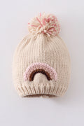 Rainbow hand embroidered pom pom beanie hat - 2
