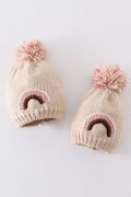 Rainbow hand embroidered pom pom beanie hat - 1