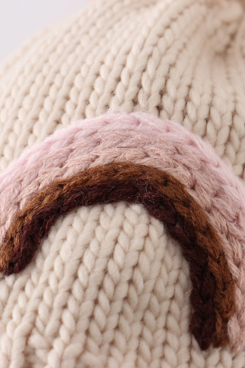 Rainbow hand embroidered pom pom beanie hat - 6