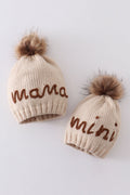 Hand embroidered pom pom beanie hat mommy&me - 1