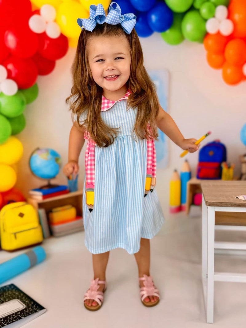 Back To School Girls Striped lapels Bow Dress - 12
