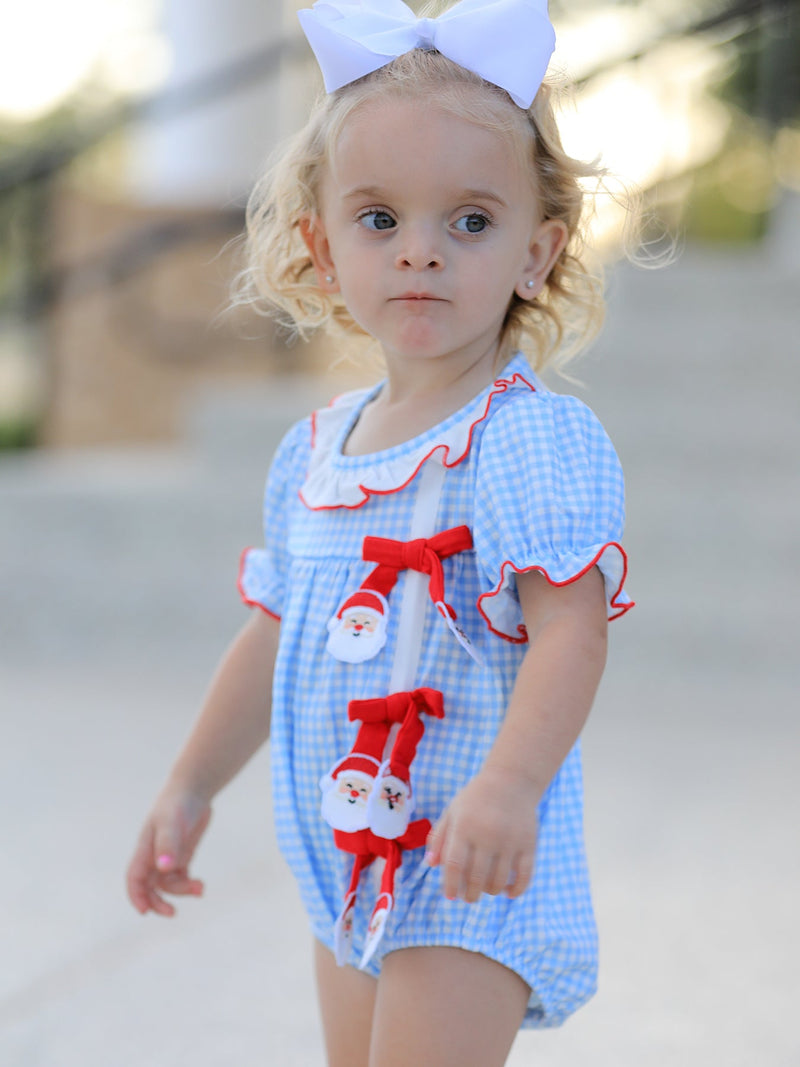 Christmas Santa Bow Plaid Girls Bubble Romper - 3