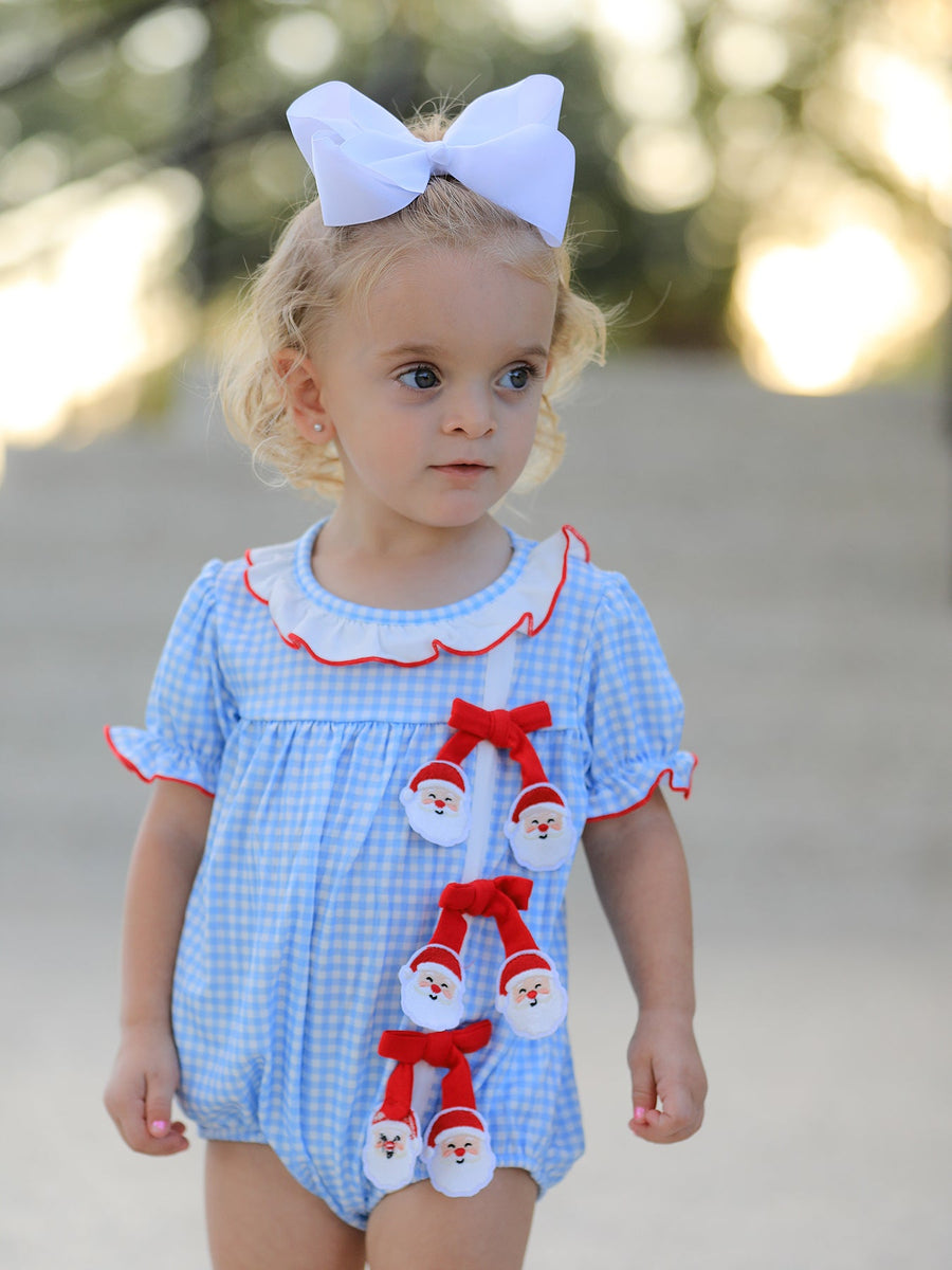 Christmas Santa Bow Plaid Girls Bubble Romper