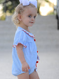 Christmas Santa Bow Plaid Girls Bubble Romper - 4