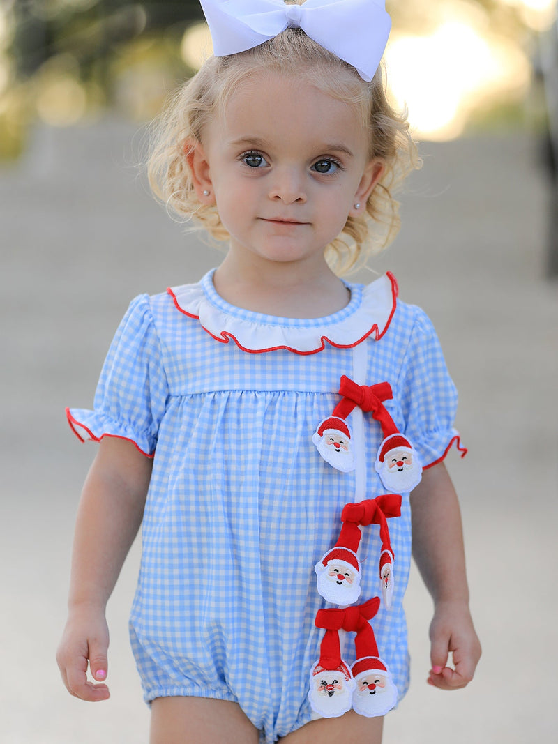 Christmas Santa Bow Plaid Girls Bubble Romper - 1