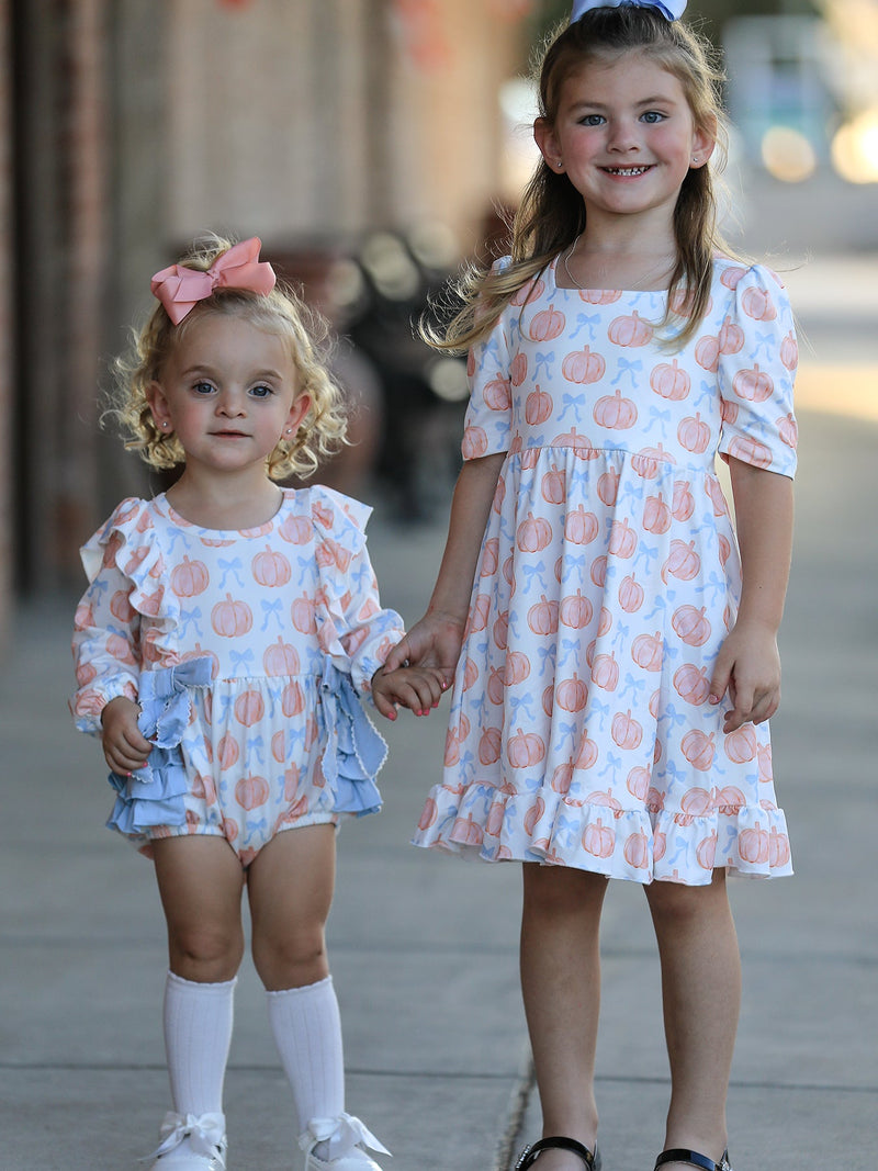 Halloween Thanksgiving Baby Girls Pumpkin Bow Ruffle Bubble Romper - 7