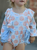 Halloween Thanksgiving Baby Girls Pumpkin Bow Ruffle Bubble Romper - 4