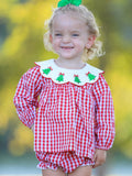 Christmas Tree Embroidery Red Gingham Long Sleeve Baby Girl Bloomers Set - 1