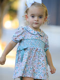 Sage Green Floral Smocked Girl Bloomer Set - 3