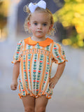 Fall Floral Stripe Baby Girls Romper Petals Collar Smocked - 2