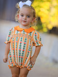 Fall Floral Stripe Baby Girls Romper Petals Collar Smocked - 1