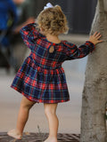Fall Plaid Girl Set Petal Collar Puff Sleeve Bloomer - 5