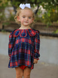 Fall Plaid Girl Set Petal Collar Puff Sleeve Bloomer - 3