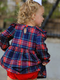 Fall Plaid Girl Set Petal Collar Puff Sleeve Bloomer - 6