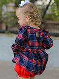 Fall Plaid Girl Set Petal Collar Puff Sleeve Bloomer - 4