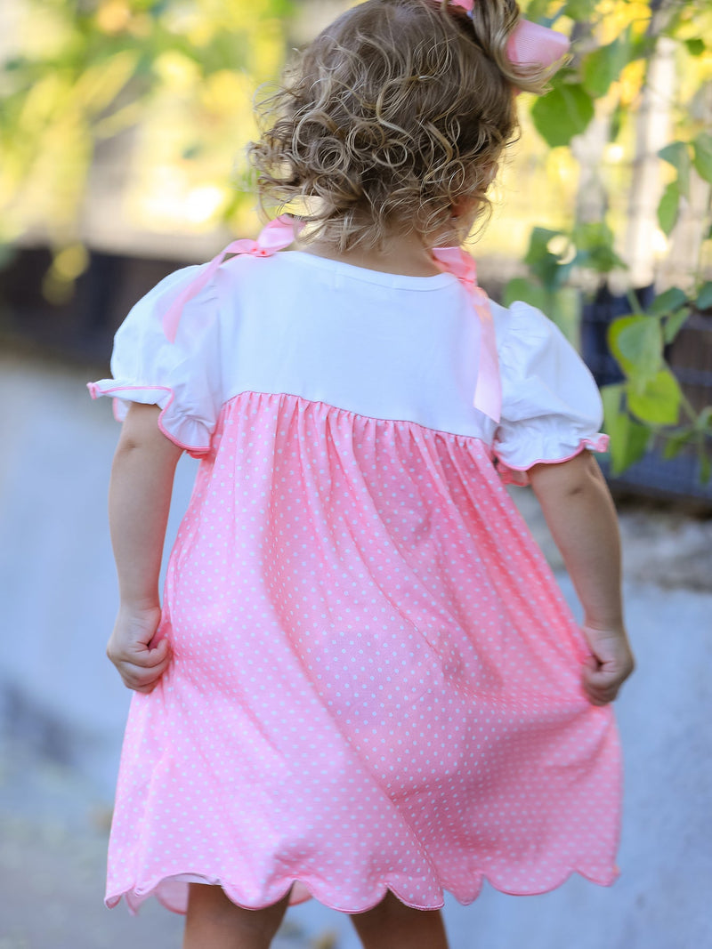 Pink Ballet Embroidery Bow Polka Dot Dress - 5