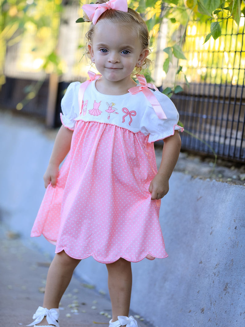 Pink Ballet Embroidery Bow Polka Dot Dress - 3