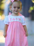 Pink Ballet Embroidery Bow Polka Dot Dress - 4