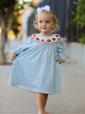 Halloween Thanksgiving Pumpkin Embroidery Girls Dress Peter Pan Collar - 6
