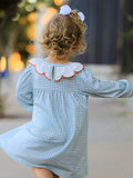Halloween Thanksgiving Pumpkin Embroidery Girls Dress Peter Pan Collar - 5