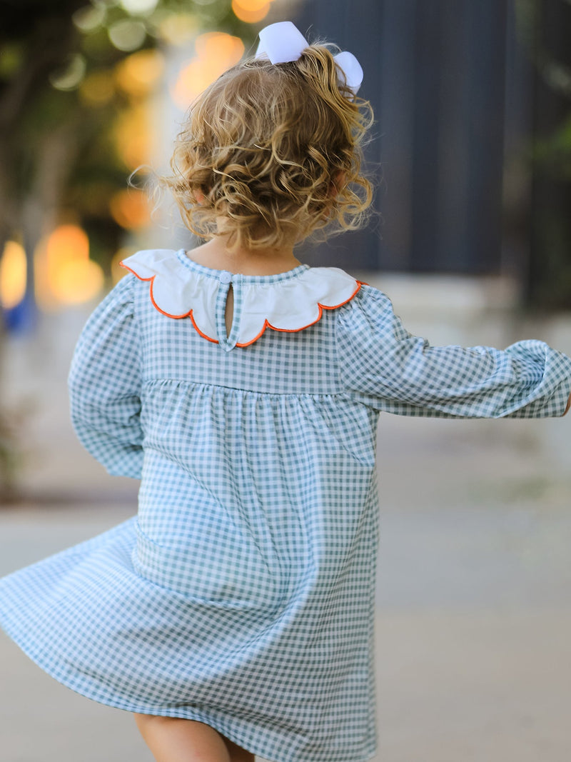 Halloween Thanksgiving Pumpkin Embroidery Girls Dress Peter Pan Collar - 5