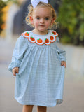 Halloween Thanksgiving Pumpkin Embroidery Girls Dress Peter Pan Collar - 1