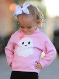 Girls Ghost Bow Knit Sweater Halloween Cute Embroidered Pullover - 3