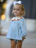 Halloween Thanksgiving Embroidered Pumpkin Girls Bloomer Set - 3