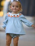 Halloween Thanksgiving Embroidered Pumpkin Girls Bloomer Set - 1