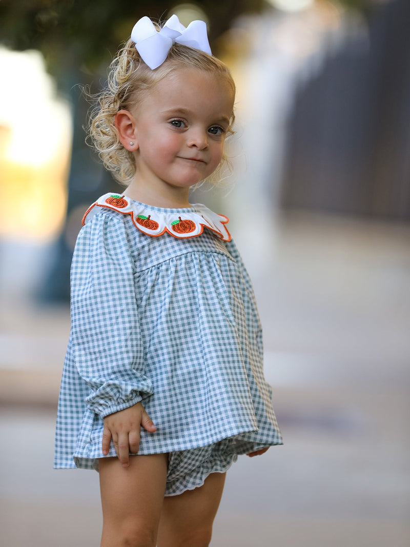 Halloween Thanksgiving Embroidered Pumpkin Girls Bloomer Set - 5