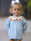 Halloween Thanksgiving Embroidered Pumpkin Girls Bloomer Set - 2